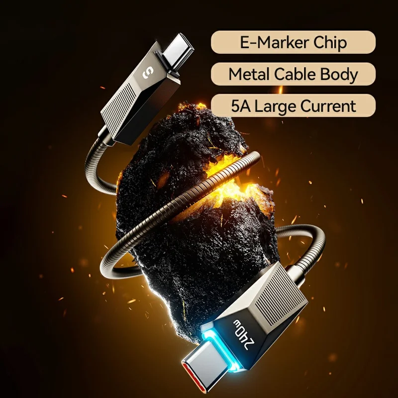 ESSAGER 1m 240W Fast Charging Wire USB C to USB C Stainless Steel Data Transfer Cable