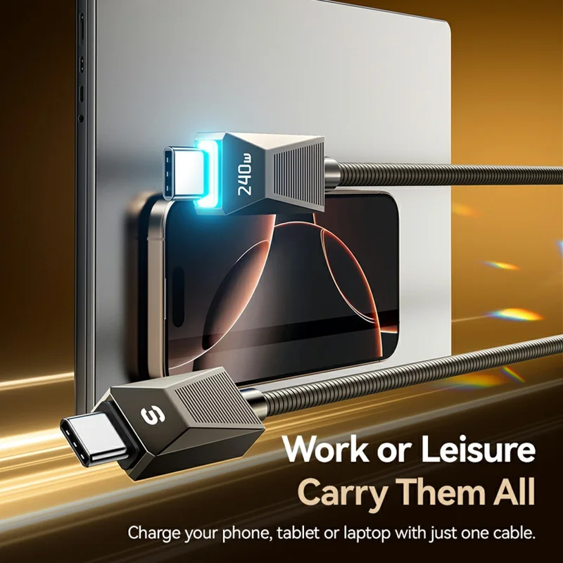 ESSAGER 1m 240W Fast Charging Wire USB C to USB C Stainless Steel Data Transfer Cable