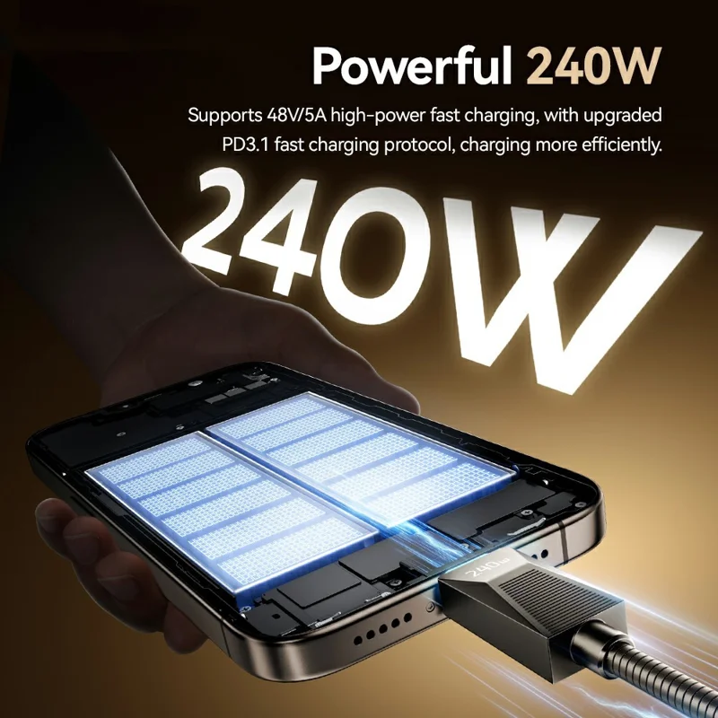 ESSAGER 1m 240W Fast Charging Wire USB C to USB C Stainless Steel Data Transfer Cable