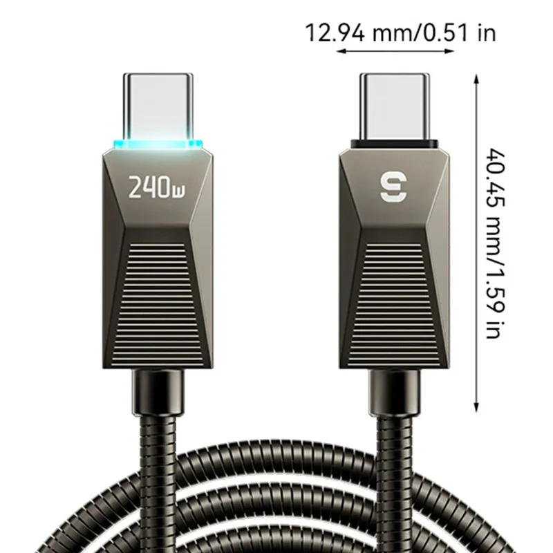 ESSAGER 1m 240W Fast Charging Wire USB C to USB C Stainless Steel Data Transfer Cable