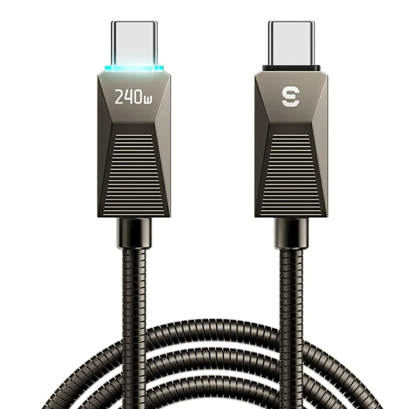 ESSAGER 2m 240W Fast Charging Wire USB C to USB C Stainless Steel Data Transfer Cable