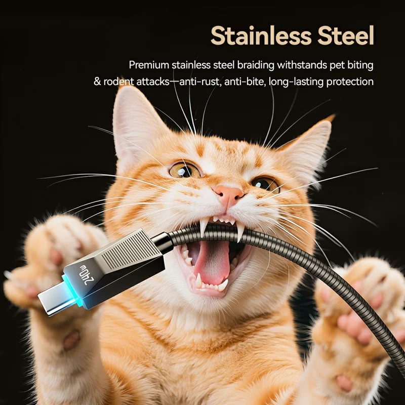 ESSAGER 2m 240W Fast Charging Wire USB C to USB C Stainless Steel Data Transfer Cable