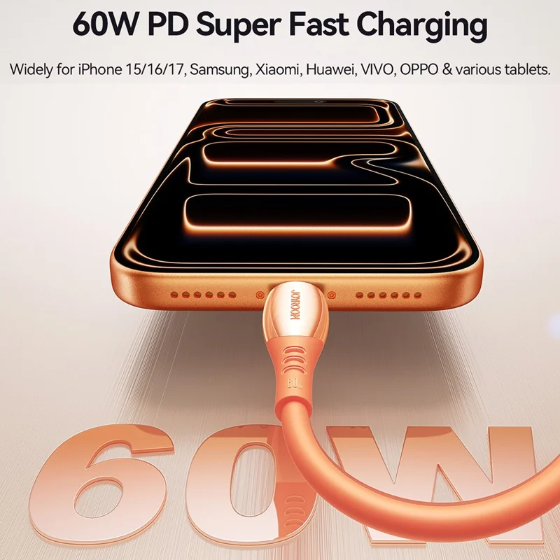 JOYROOM S-A59 1,2 m Type-C till Type-C kabel 60 W snabbladdning dataöverföring – Orange