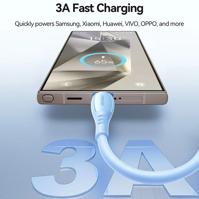 JOYROOM S-A59 Colorful 1.2m USB-A to Type-C Cable 3A Fast Charging Data Transfer TPE Cord - Blue