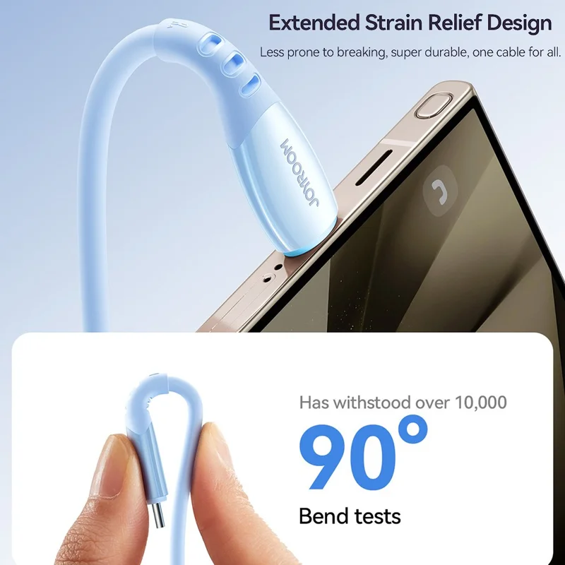 JOYROOM S-A59 Colorful 1.2m USB-A to Type-C Cable 3A Fast Charging Data Transfer TPE Cord - Blue