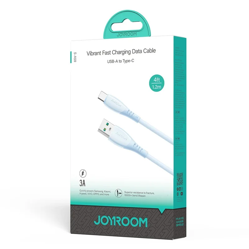 JOYROOM S-A59 Kleurrijke 1,2 meter USB-A naar Type-C kabel 3A snel opladen gegevensoverdracht TPE snoer - Paars