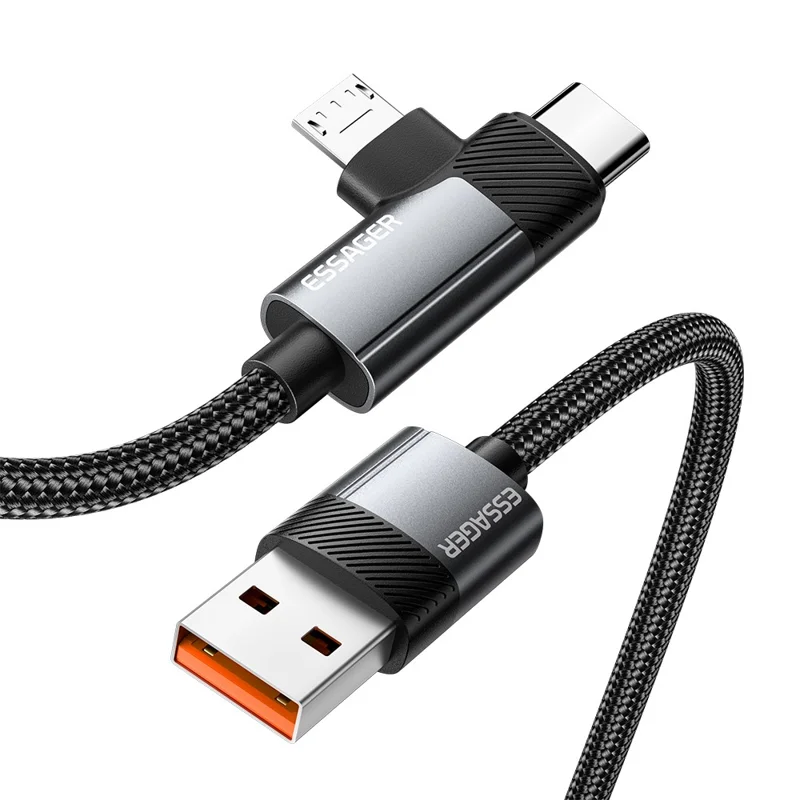 ESSAGER 1m USB-A to USB-C  /  Micro 480Mbps Data Sync Cord 7A 100W Fast Charging Cable