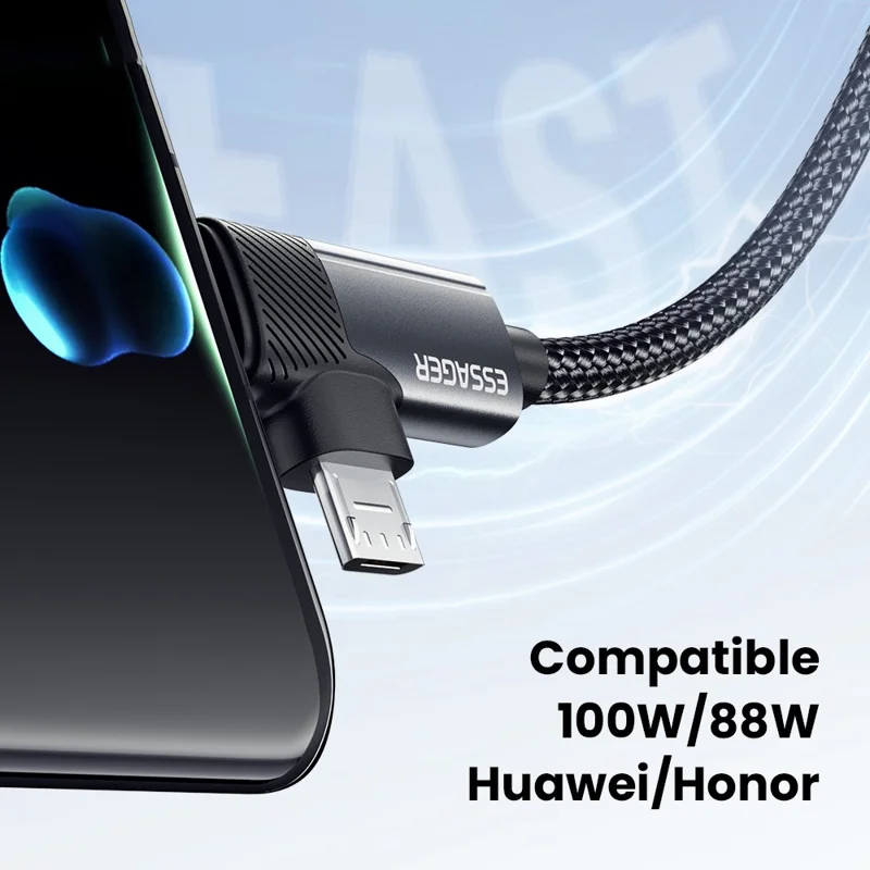 ESSAGER 1m USB-A to USB-C  /  Micro 480Mbps Data Sync Cord 7A 100W Fast Charging Cable