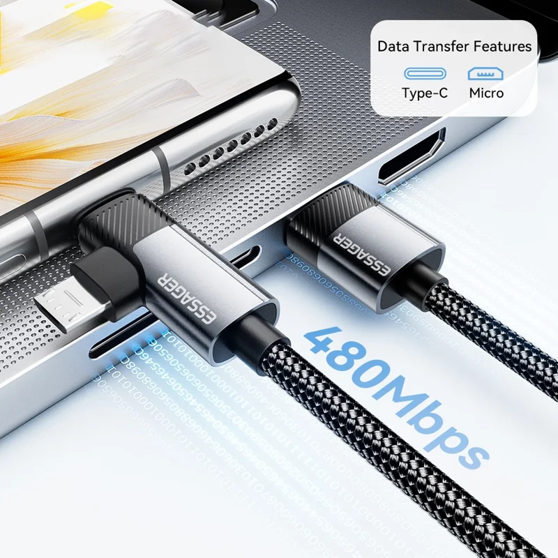 ESSAGER 1m USB-A to USB-C  /  Micro 480Mbps Data Sync Cord 7A 100W Fast Charging Cable