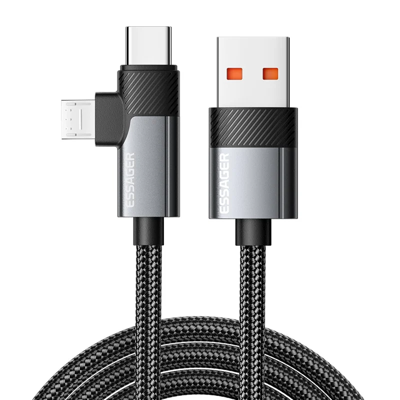 ESSAGER 2m USB-A to USB-C  /  Micro 480Mbps Data Sync Cord 7A 100W Fast Charging Cable