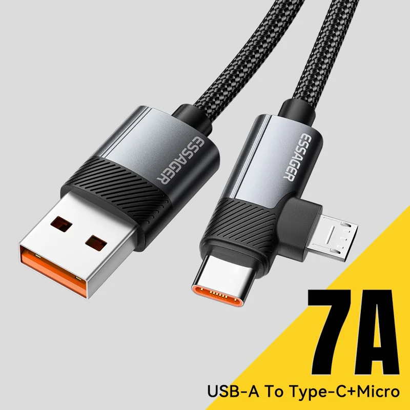 ESSAGER 2m USB-A to USB-C  /  Micro 480Mbps Data Sync Cord 7A 100W Fast Charging Cable