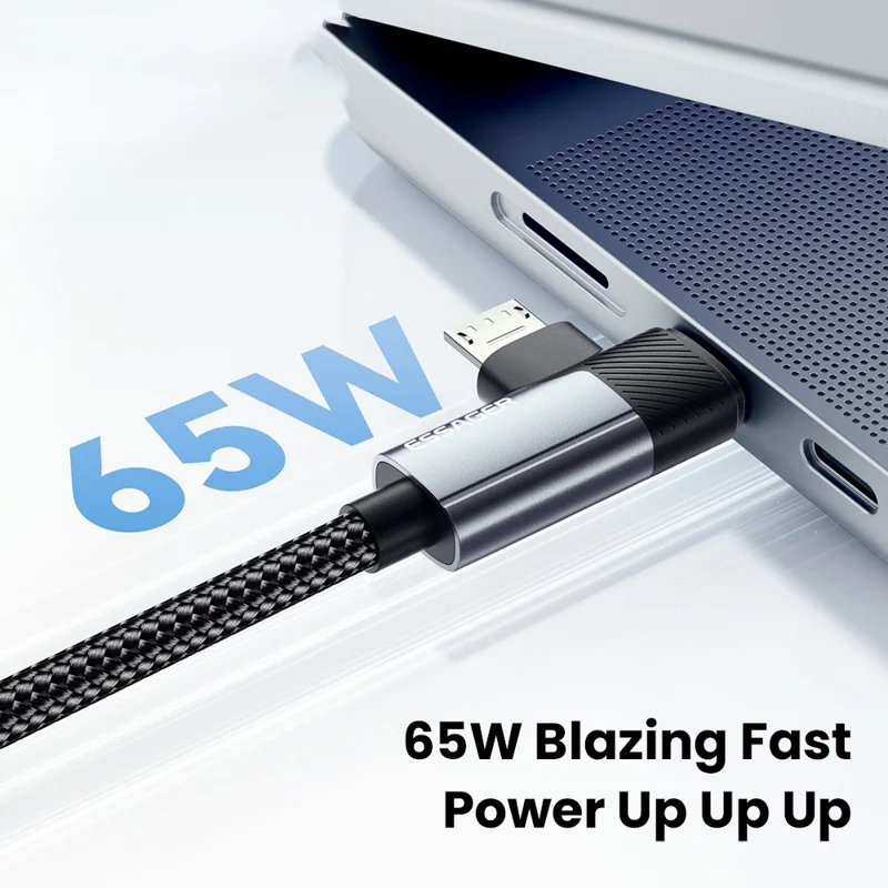 ESSAGER 0.25m C-C+M 65W Aluminum Alloy Data Cable Type-C to Type-C+M Fast Charging Cable - Grey