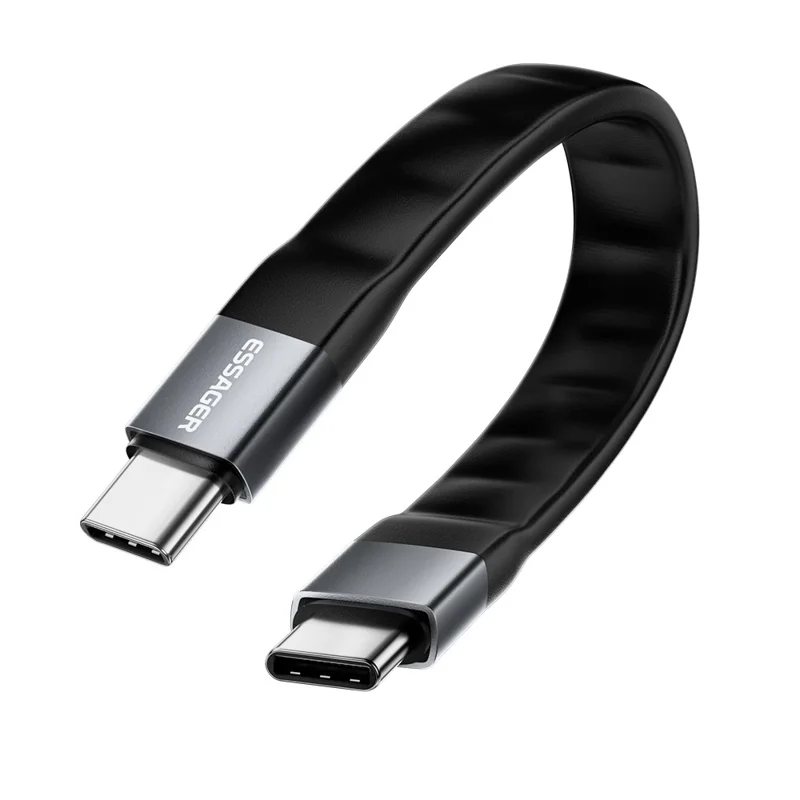 ESSAGER 0.125m 60W USB3.1 Full Function Data Cable Type-C to Type-C Charging Cord 40Gbps High Speed Transfer - Black