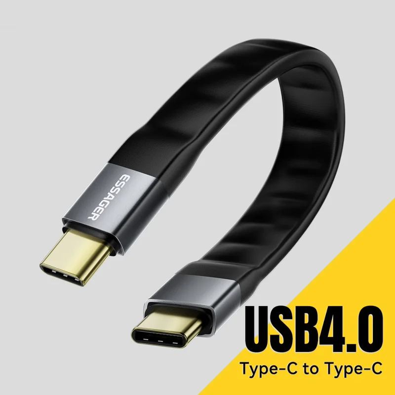 ESSAGER 0.125m 60W USB3.1 Full Function Data Cable Type-C to Type-C Charging Cord 40Gbps High Speed Transfer - Black