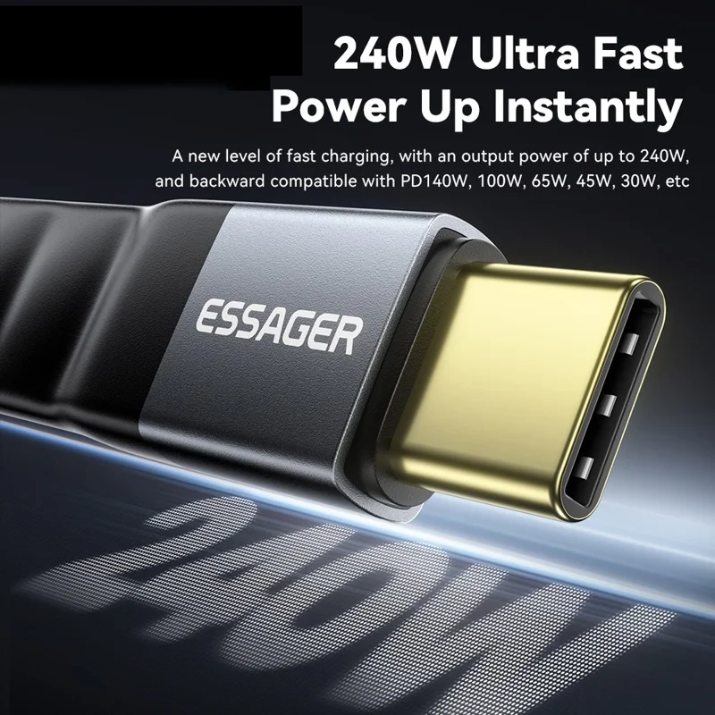 ESSAGER 0.125m 60W USB3.1 Full Function Data Cable Type-C to Type-C Charging Cord 40Gbps High Speed Transfer - Black
