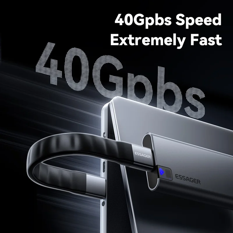 ESSAGER 0.125m 60W USB3.1 Full Function Data Cable Type-C to Type-C Charging Cord 40Gbps High Speed Transfer - Black