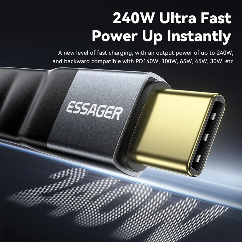 ESSAGER 0.125m 240W USB4.0 Full Function Data Cable Type-C to Type-C Charging Cord 40Gbps High Speed Transfer - Black