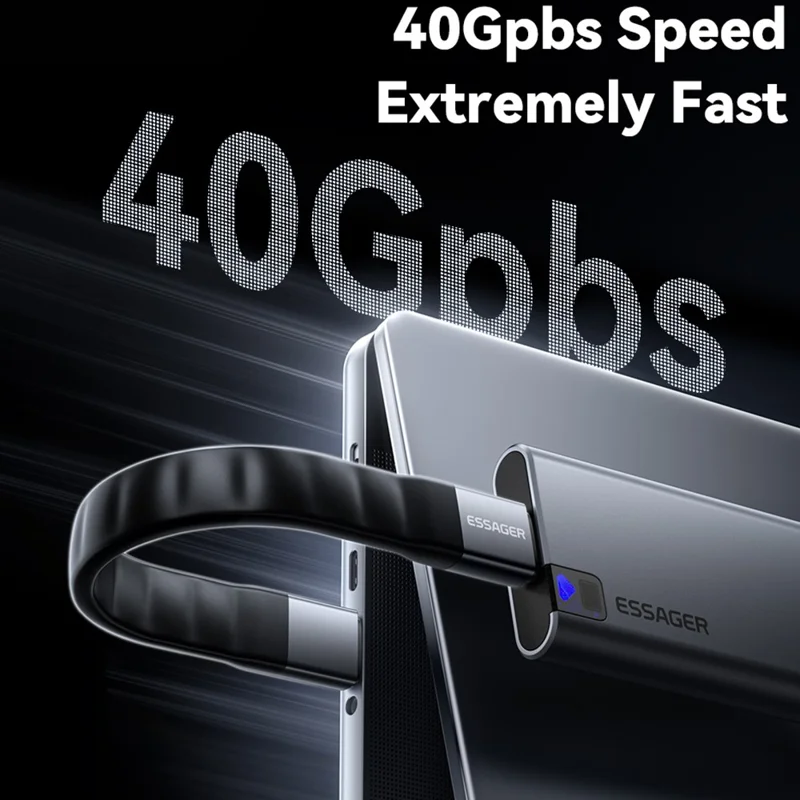 ESSAGER 0.125m 240W USB4.0 Full Function Data Cable Type-C to Type-C Charging Cord 40Gbps High Speed Transfer - Black