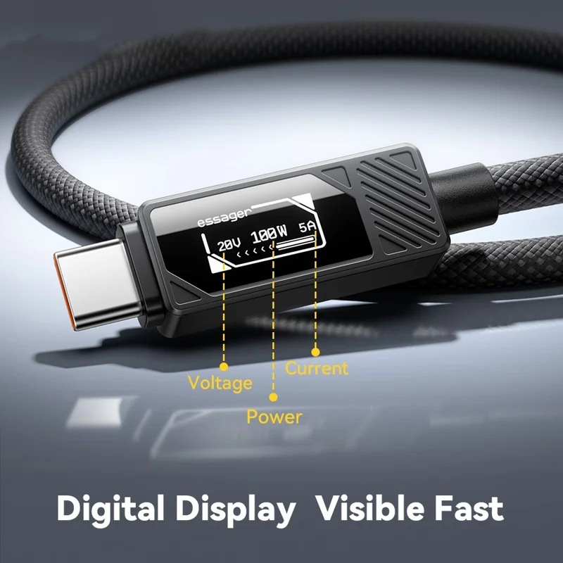 ESSAGER Smart Display USB-A to USB-C Cable 7A Fast Charging 100W Power Delivery Data Cable 1m