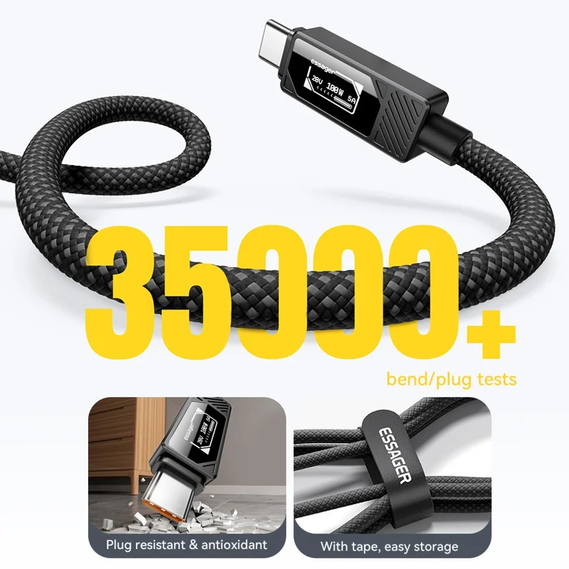 ESSAGER Smart Display USB-A to USB-C Cable 7A Fast Charging 100W Power Delivery Data Cable 1m