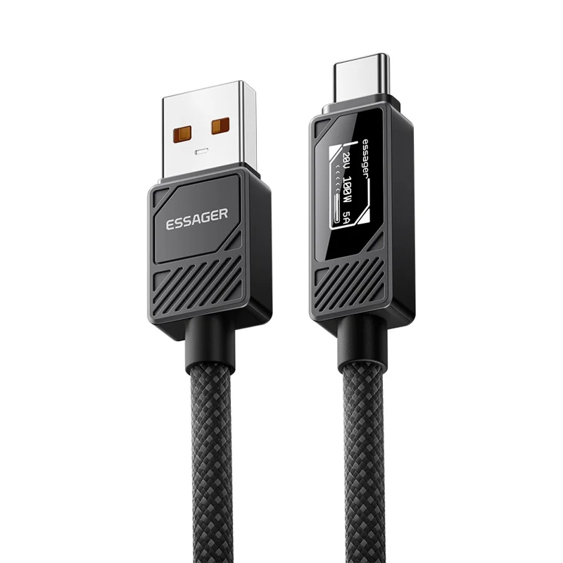 ESSAGER Smart Display USB-A to USB-C Cable 7A Fast Charging 100W Power Delivery Data Cable 2m
