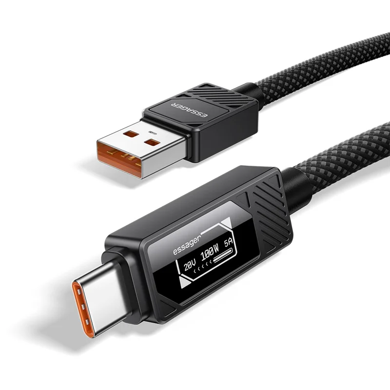 ESSAGER Smart Display USB-A to USB-C Cable 7A Fast Charging 100W Power Delivery Data Cable 2m