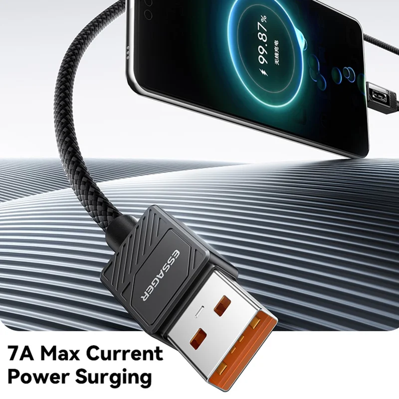 ESSAGER Smart Display USB-A to USB-C Cable 7A Fast Charging 100W Power Delivery Data Cable 2m