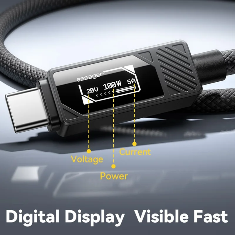 ESSAGER Type-C to Type-C Smart Display Cable 100W Power Delivery 480Mbps Data Transfer Cable 0.25m