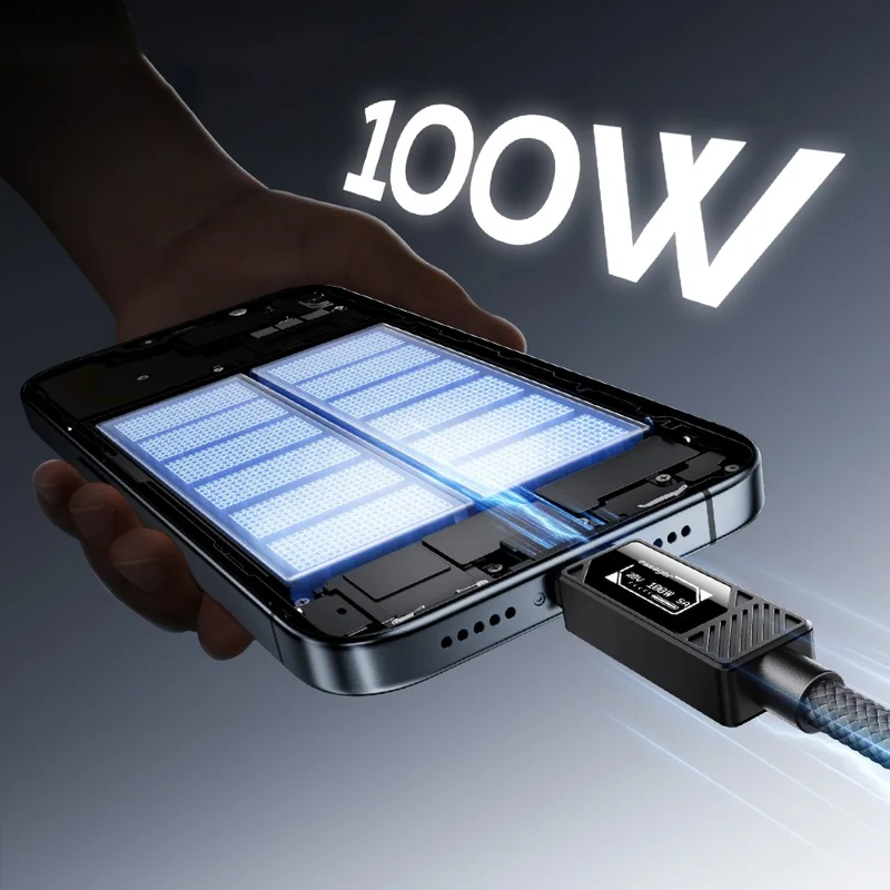 ESSAGER Type-C to Type-C Smart Display Cable 100W Power Delivery 480Mbps Data Transfer Cable 1m