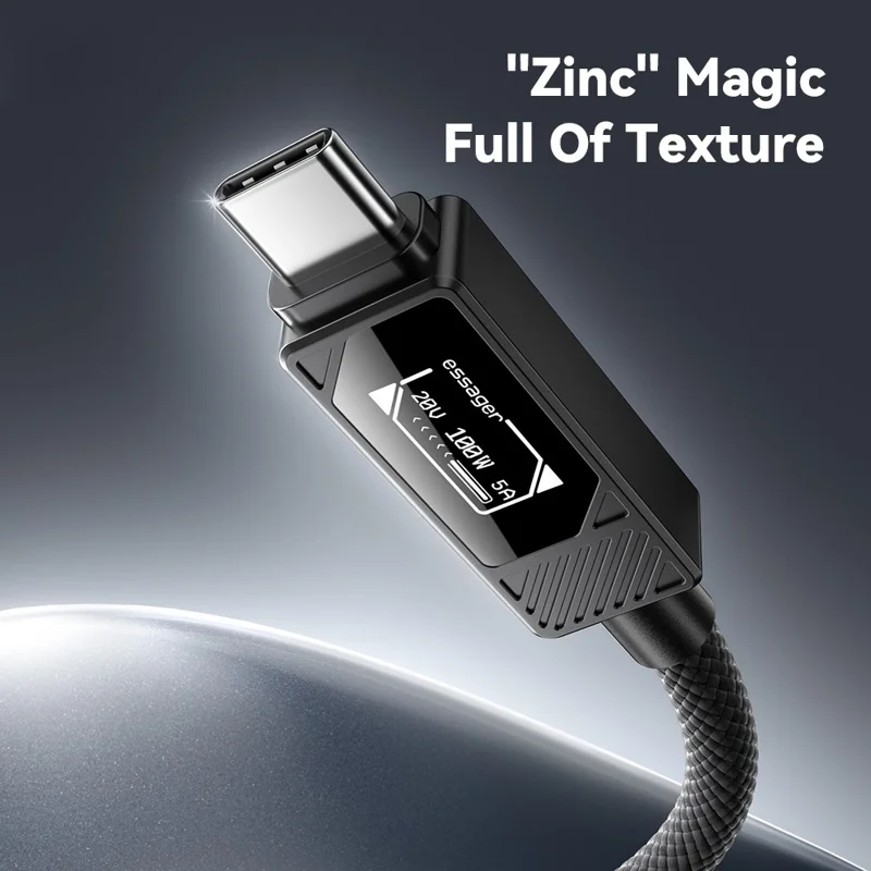 ESSAGER Type-C to Type-C Smart Display Cable 100W Power Delivery 480Mbps Data Transfer Cable 2m