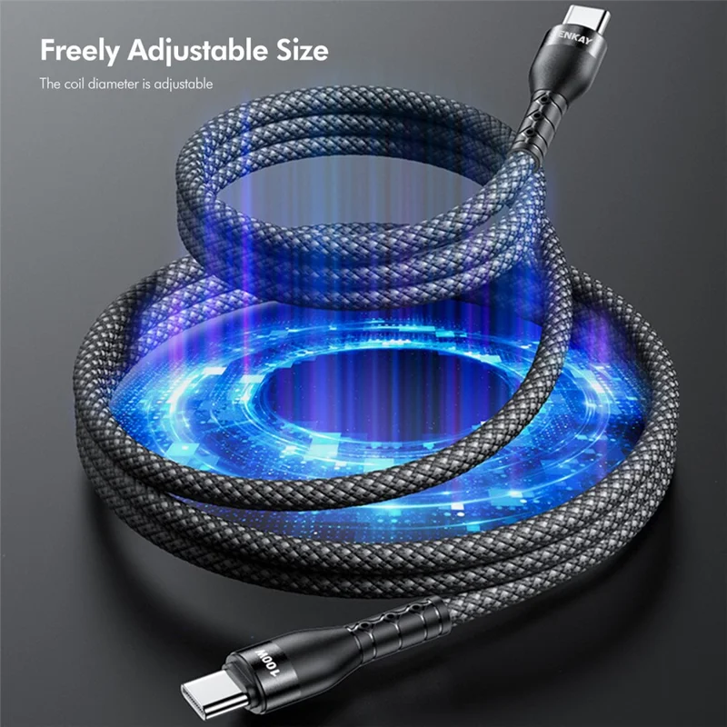 ENKAY HAT PRINCE Cavo magnetico intrecciato da 1,5 m Type-C a Type-C, per ricarica rapida e trasferimento dati - Nero