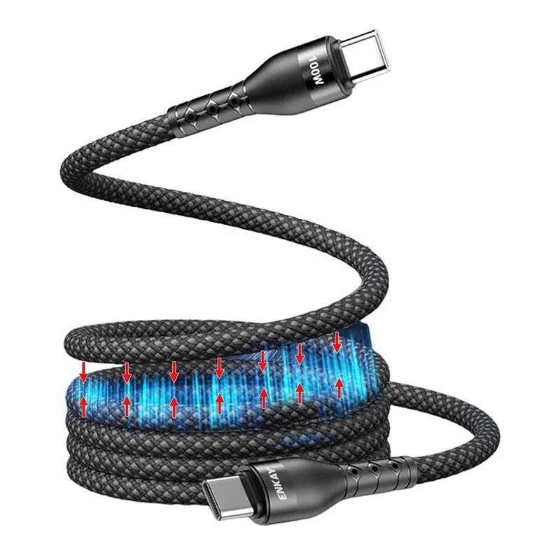ENKAY HAT PRINCIPE 2m PD100W Tipo-C a Tipo-C Cavo Magnetico Intrecciato Ricarica Rapida Trasferimento Dati - Nero