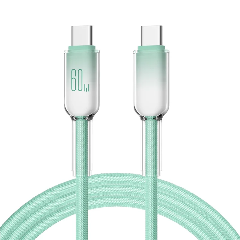 ENKAY HAT PRINCE 2m PD 60W Type-C to Type-C Cable Gradient Ice Clear Braided Transfer Cord for iPhone 17 / 16 / 15 Series / Android - Green