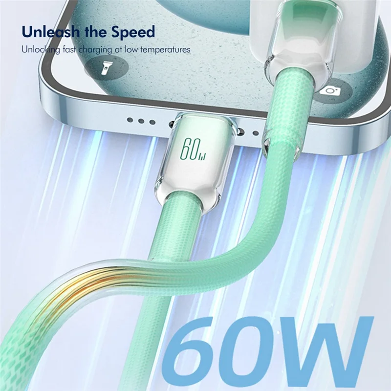 ENKAY HAT PRINCE 2m PD 60W Type-C to Type-C Cable Gradient Ice Clear Braided Transfer Cord for iPhone 17 / 16 / 15 Series / Android - Green