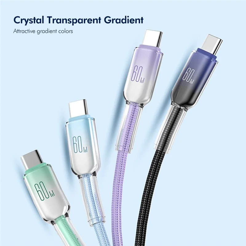 ENKAY HAT PRINCE 2m PD 60W Type-C to Type-C Cable Gradient Ice Clear Braided Transfer Cord for iPhone 17 / 16 / 15 Series / Android - Green