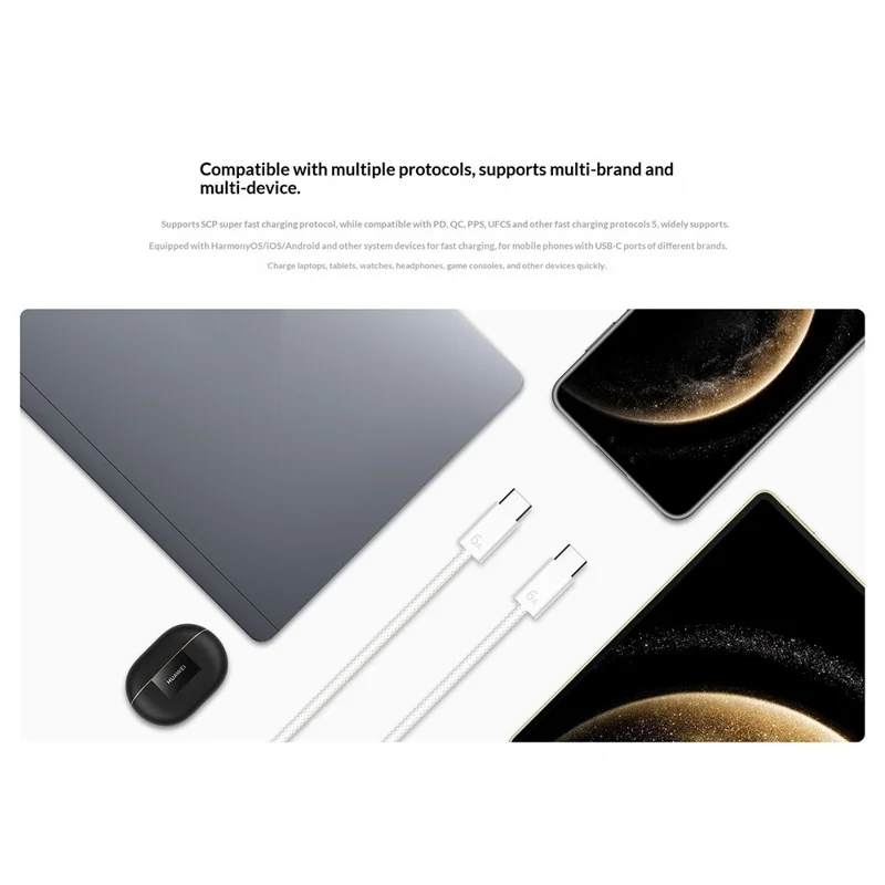 HUAWEI 1,8 m, 120 W, wysoka moc, 6 A, szybkie ładowanie, przewód danych typu C do typu C, pokryty tkaniną, do smartfona/tabletu/laptopa