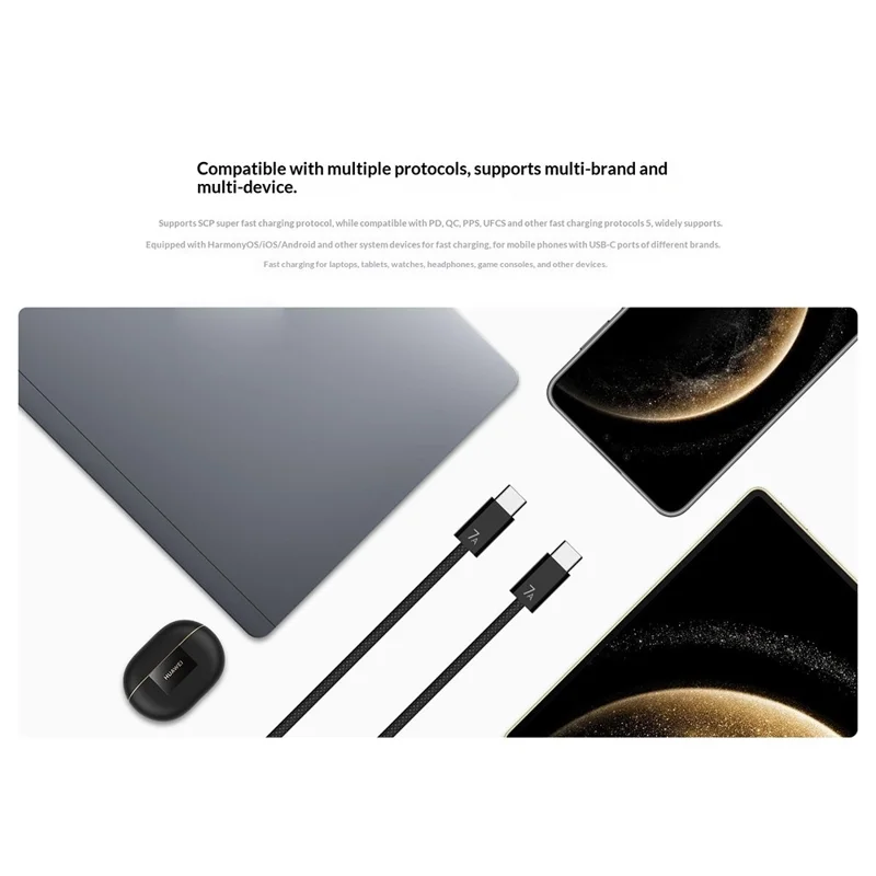 HUAWEI 1,8 m 140 W højtydet 7 A hurtig opladning Type-C til Type-C netværksdatabeskyttelse til smartphone / tablet / bærbar computer