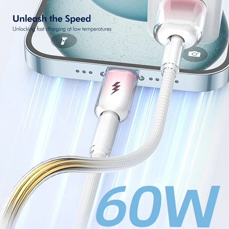 ENKAY HAT PRINCE 2m 60W USB to Type-C Cable Fast Data Transfer Charging Cord Gradient Ice-Transparent Braided - Pink