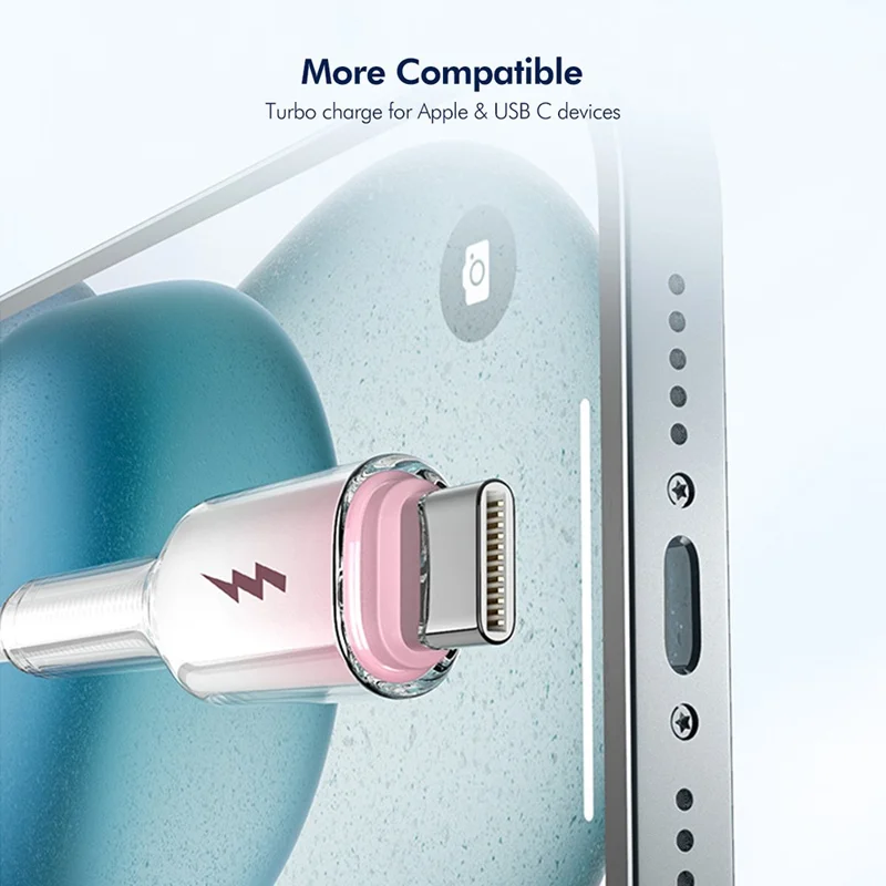 ENKAY HAT PRINCE 2m 60W USB to Type-C Cable Fast Data Transfer Charging Cord Gradient Ice-Transparent Braided - Pink