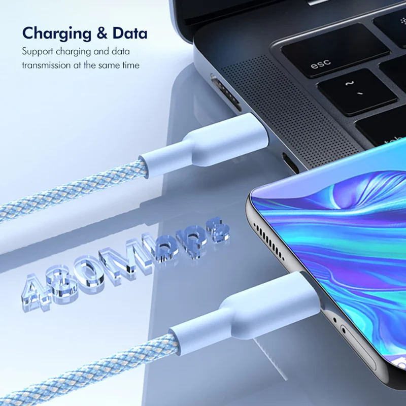 ENKAY HAT PRÍNCIPE 1m PD60W Cabo Tipo-C para Tipo-C Trançado em Nylon Carregamento Rápido Transferência de Dados para iPhone 17 / 16 / 15 Série - Azul