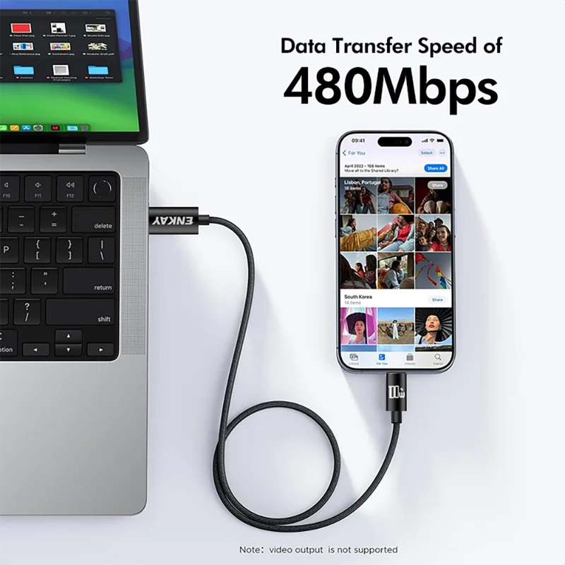 ENKAY HAT PRINCE 2m PD 100W Nylon Braided Type-C to Type-C Cable Fast Charging Data Transfer Cord with E-Marker Chip - Black