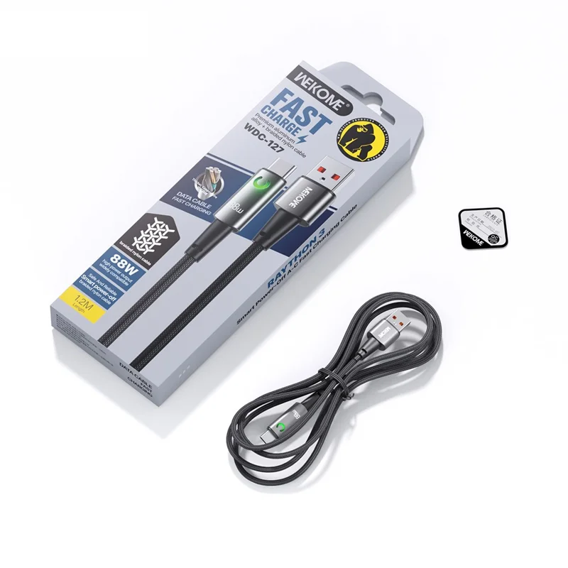 WEKOME WDC-127 Raython 3 Smart Power-Off USB-A till Type-C snabbladdningskabel 88W höghastighetsdatakabel