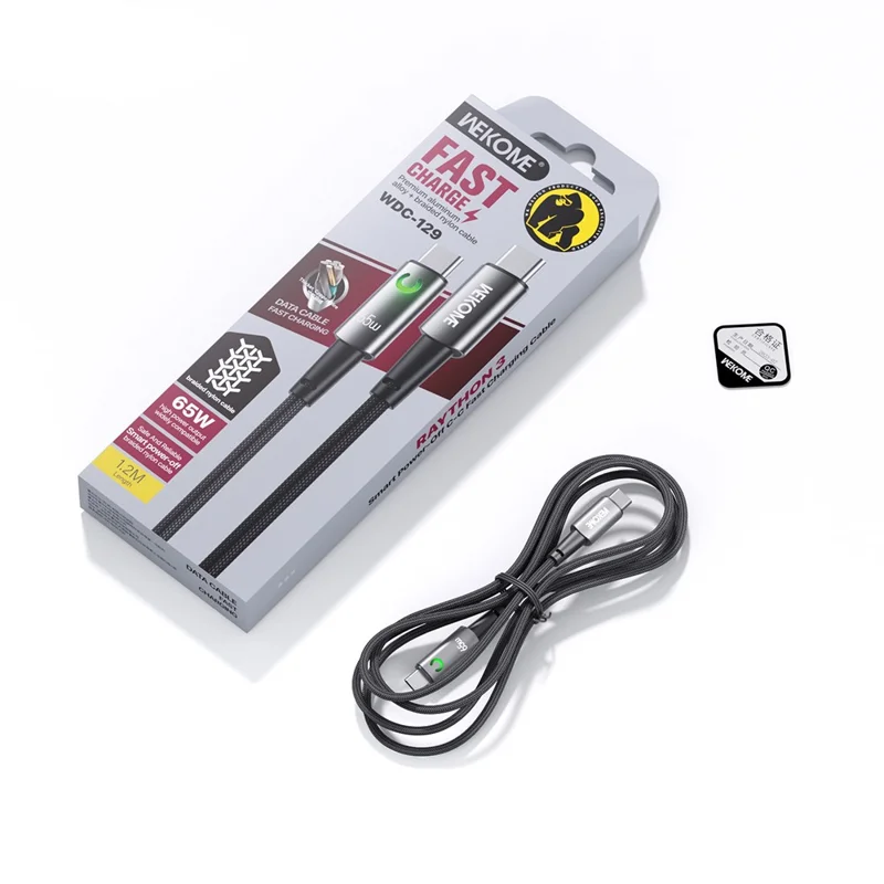 WEKOME WDC-129 Raython 3 Smart Power-Off Type-C till Type-C snabbladdningskabel 65W höghastighetsdataledning