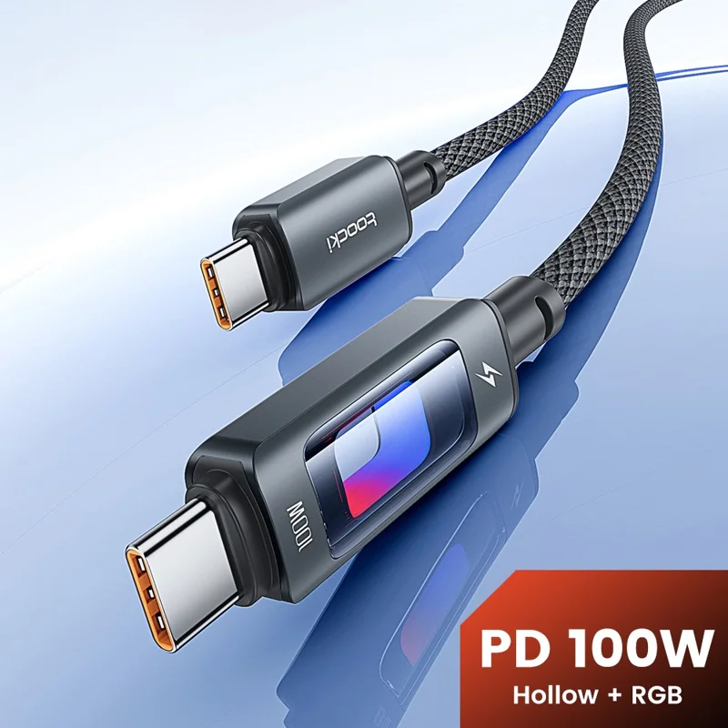 TOOCKI TX112C2 1 m PD 100 W Kabel szybkiego ładowania USB-C do USB-C z wbudowanym układem E-Marker Kabel do transferu danych 480 Mbps — Czarny