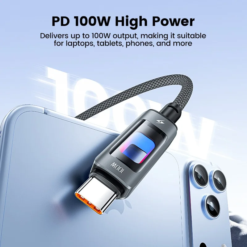 TOOCKI TX112C2 1 m PD 100 W Kabel szybkiego ładowania USB-C do USB-C z wbudowanym układem E-Marker Kabel do transferu danych 480 Mbps — Czarny