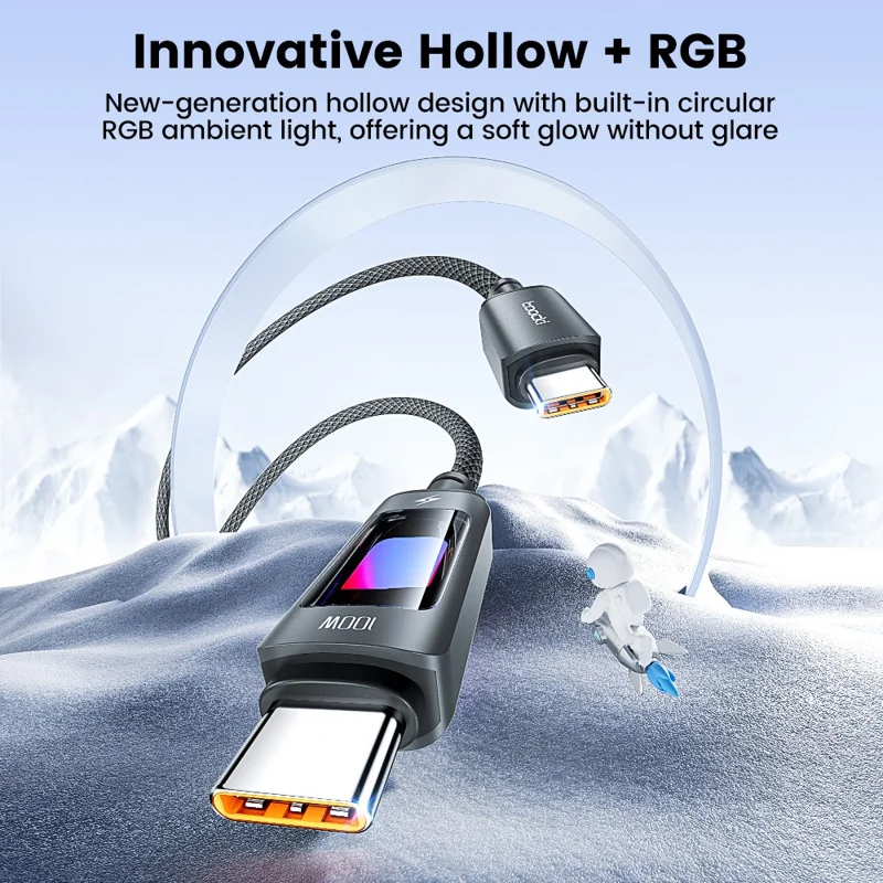 TOOCKI TX112C2 1 m PD 100 W Kabel szybkiego ładowania USB-C do USB-C z wbudowanym układem E-Marker Kabel do transferu danych 480 Mbps — Czarny