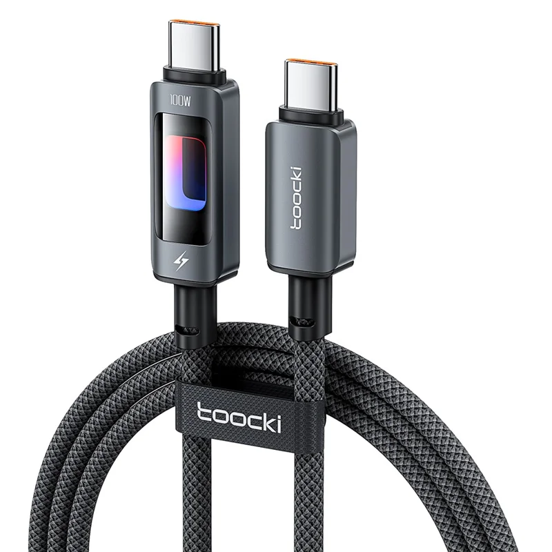 TOOCKI TX112C2 2m PD 100W USB-C to USB-C Fast Charging Cable Built-in E-Marker Chip 480Mbps Data Transfer Cable - Black
