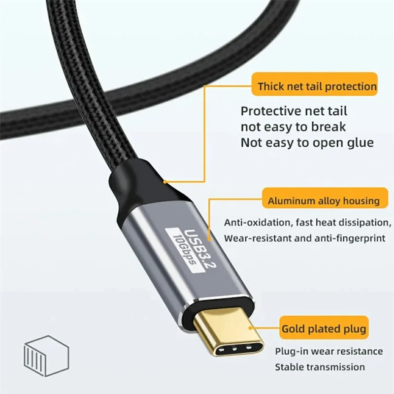 Cable de extensión de 3 m de aleación de aluminio Tipo-C macho a hembra, cable de datos USB 3.1 Gen2, soporte para video 4K/60 Hz, transferencia de datos a 10 Gbps