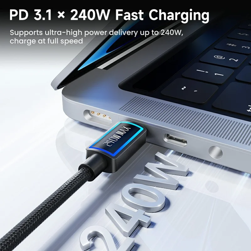 TOOCKI TX109C4 1m PD 240W USB-C to USB-C Ring Light Data Cable 480Mbps Fast Data Transfer Cable with E-Marker Chip for Laptop Phone - Black