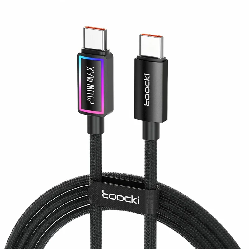 TOOCKI TX109C4 2m PD 240W USB-C to USB-C Ring Light Data Cable 480Mbps Fast Data Transfer Cable with E-Marker Chip for Laptop Phone - Black